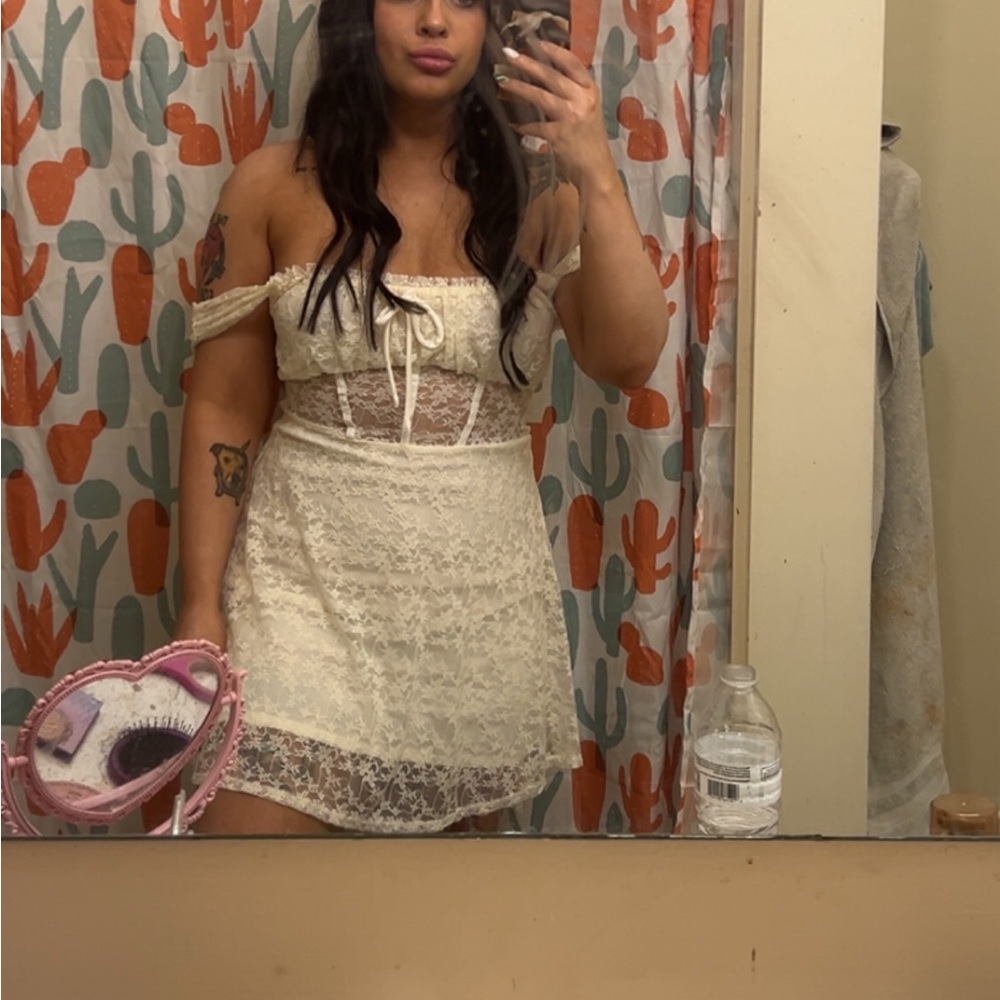 Elegant Lace Off-Shoulder Dress in Cream